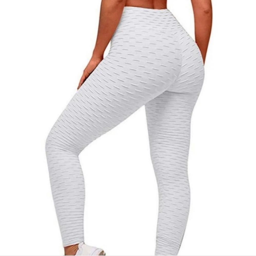 White Honeycomb Textured Scrunch Butt Leggings Large